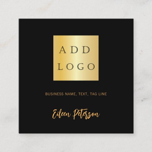黒金ゴールド名署名Qrコードロゴ スクエア名刺 (正面)