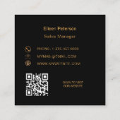 黒金ゴールド名署名Qrコードロゴ スクエア名刺 (裏面)