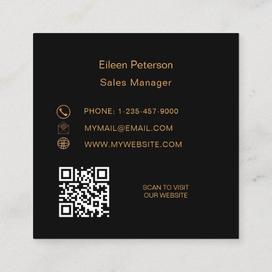 黒金ゴールド名署名Qrコードロゴ スクエア名刺 (裏面)