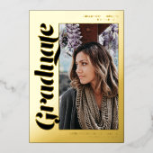 黒金ゴールド大学院生の台本3枚の写真の卒業 箔招待状 (正面)