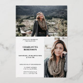 黒金ゴールド大学院生の台本3枚の写真の卒業 箔招待状 (裏面)