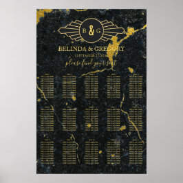 黒金ゴールド大理石アールデコ結婚のシーティングチャート ポスター