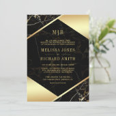 黒金ゴールド大理石モノグラム結婚すべて 招待状 (スタンド正面)