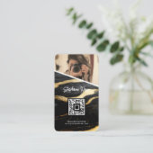 黒金ゴールド大理石写真QRコードモダン撮影 名刺 (スタンド正面)