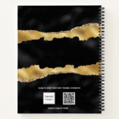 黒金ゴールド大理石名スクリプトエレガント ノートブック (裏面)