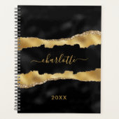 黒金ゴールド大理石名スクリプトエレガント プランナー手帳 (正面)