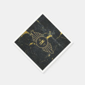 黒金ゴールド大理石3文字モノグラムアールデコ スタンダードカクテルナプキン (角)