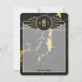 黒金ゴールド大理石3文字モノグラムアールデコ ノートカード (正面)