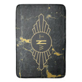 黒金ゴールド大理石3文字モノグラムアールデコ バスマット (正面縦)