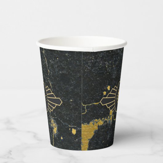 黒金ゴールド大理石3文字モノグラムアールデコ 紙コップ (右)