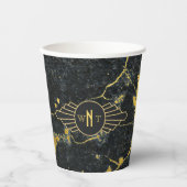 黒金ゴールド大理石3文字モノグラムアールデコ 紙コップ (正面)