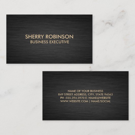 黒金ゴールド大理石 |ダークメタリックブラシ 名刺 (正面/裏面)