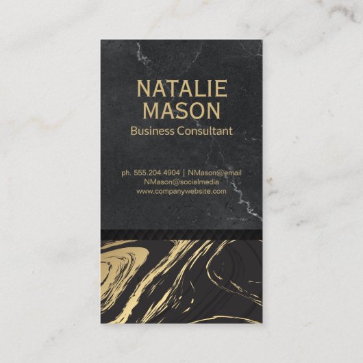 黒金ゴールド大理石 |刻印モノグラム 名刺 (裏面)