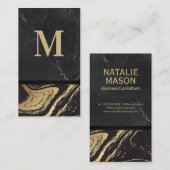 黒金ゴールド大理石 |刻印モノグラム 名刺 (正面/裏面)