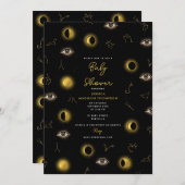 黒金ゴールド天日月の赤ちゃんシャワー 招待状 (正面/裏面)