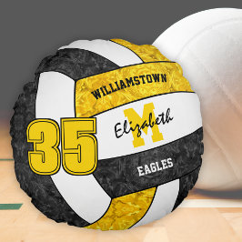 黒金ゴールド女子スポーツバレーボールチームカラー ラウンドクッション