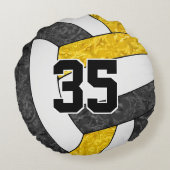 黒金ゴールド女子スポーツバレーボールチームカラー ラウンドクッション (裏面)