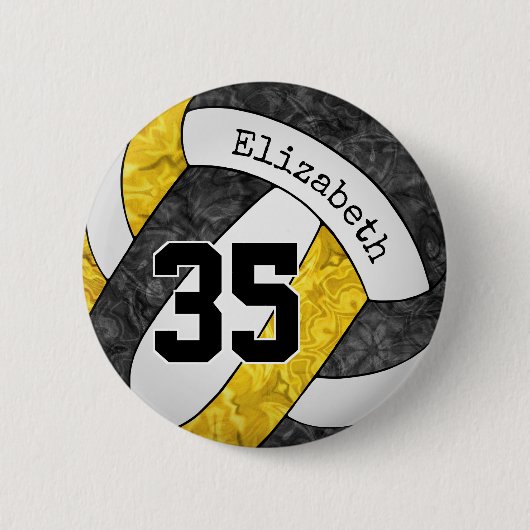 黒金ゴールド女子バレーボールチームのジャージー番号 缶バッジ (正面)