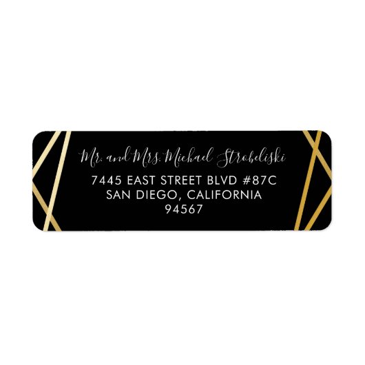 黒金ゴールド幾何モダン差出人住所 ラベル (正面)