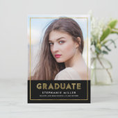 黒金ゴールド幾何学写真の卒業発表 案内状 (スタンド正面)