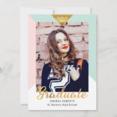 黒金ゴールド幾何学写真の卒業発表 案内状 (正面)