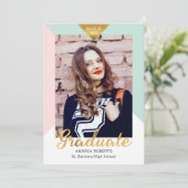 黒金ゴールド幾何学写真の卒業発表 案内状 (スタンド正面)