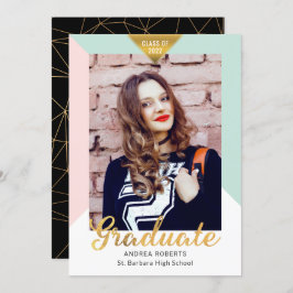 黒金ゴールド幾何学写真の卒業発表 案内状