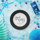 黒金ゴールド幾何学弓パターングラードパーティー ペーパープレート (パーティー)