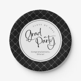 黒金ゴールド幾何学弓パターングラードパーティー ペーパープレート