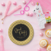 黒金ゴールド幾何学弓パターングラードパーティー ペーパープレート (パーティー)