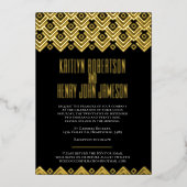 黒金ゴールド幾何学的ダイヤ結婚モンド 箔招待状 (正面)