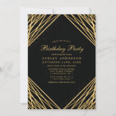 黒金ゴールド幾何学的抽象芸術ライン誕生日パーティ 招待状 (正面)