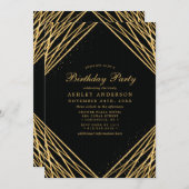 黒金ゴールド幾何学的抽象芸術ライン誕生日パーティ 招待状 (正面/裏面)