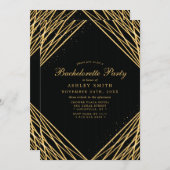 黒金ゴールド幾何学的抽象芸術線バチェロレッテ 招待状 (正面/裏面)