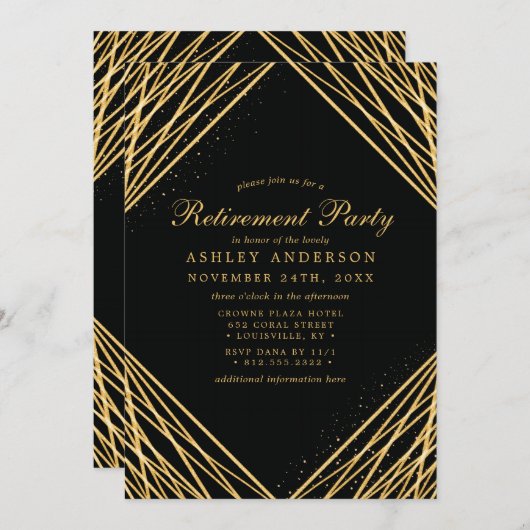 黒金ゴールド幾何学的抽象芸術除・売却パーティー 招待状 (正面/裏面)