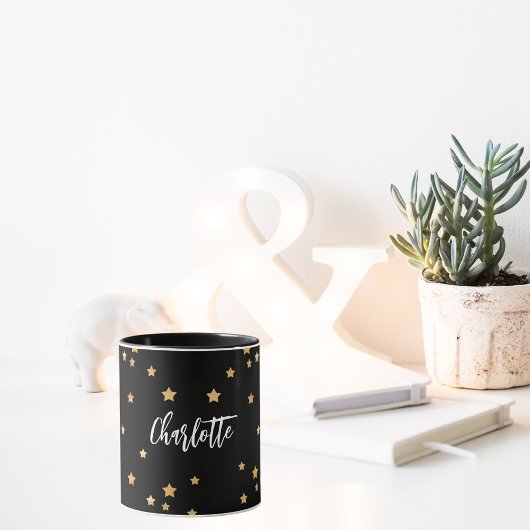 黒金ゴールド星エレガント名 マグカップ