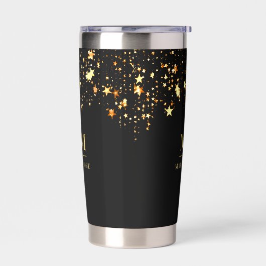 黒金ゴールド星カスタムモノグラムイニシャル名 保温保冷タンブラー (左面)