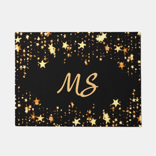 黒金ゴールド星モノグラムエレガント ドアマット (正面)