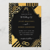黒金ゴールド枠結婚式招待状テンプレート (正面/裏面)