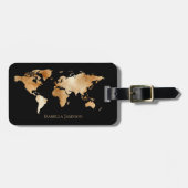 黒金ゴールド水彩ワールドマップパーソナライズされた ラゲッジタグ (正面横)