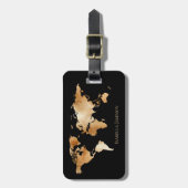 黒金ゴールド水彩ワールドマップパーソナライズされた ラゲッジタグ (正面縦)