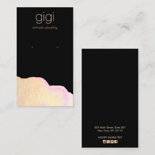 黒金ゴールド水彩抽象芸術イヤリングディスプレイ 名刺 (正面/裏面)