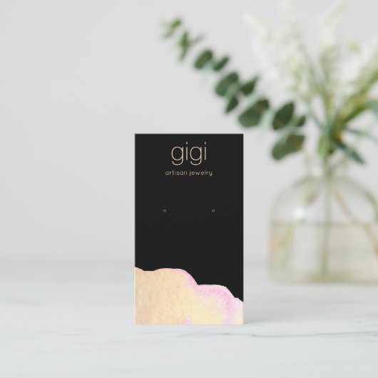 黒金ゴールド水彩抽象芸術イヤリングディスプレイ 名刺 (スタンド正面)