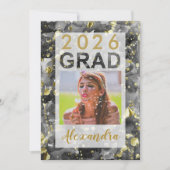 黒金ゴールド水彩画2025写真卒業 招待状 (正面)