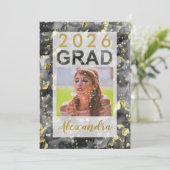 黒金ゴールド水彩画2025写真卒業 招待状 (スタンド正面)