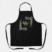 黒金ゴールド水彩緑葉草Apr エプロン (正面)