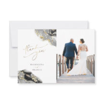 黒金ゴールド流結婚液大理石サンキューカード