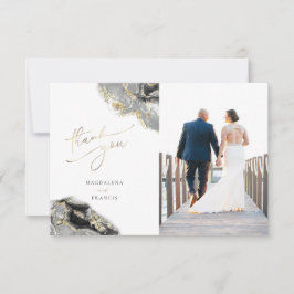 黒金ゴールド流結婚液大理石サンキューカード 招待状