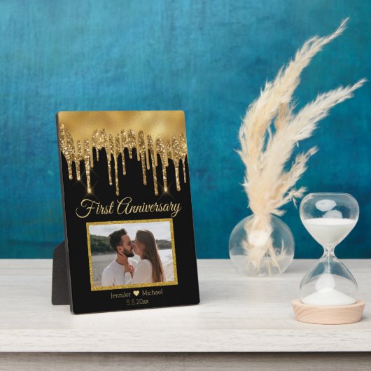 黒金ゴールド滴下グリッター1周年 フォトプラーク (側面)