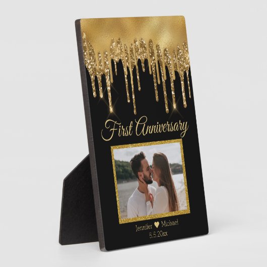 黒金ゴールド滴下グリッター1周年 フォトプラーク (側面)